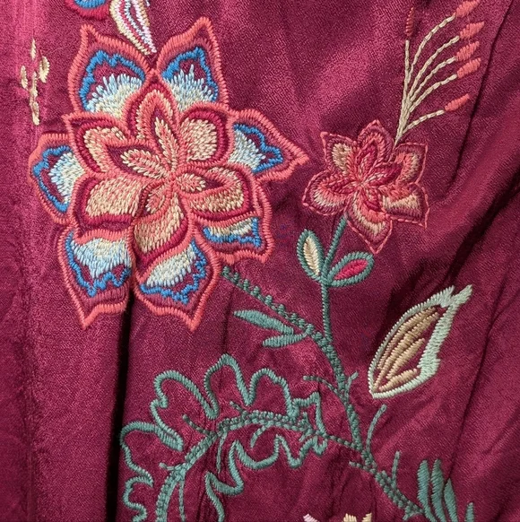 NWT JOHNNY WAS Messine Long Kimono Coat Embroidered Floral Pomegranate - Picture 8 of 15